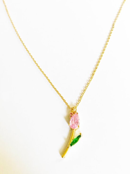 Kate Spade Pink CZ Tulip flowers Pendant Short Necklace - Picture 1 of 2